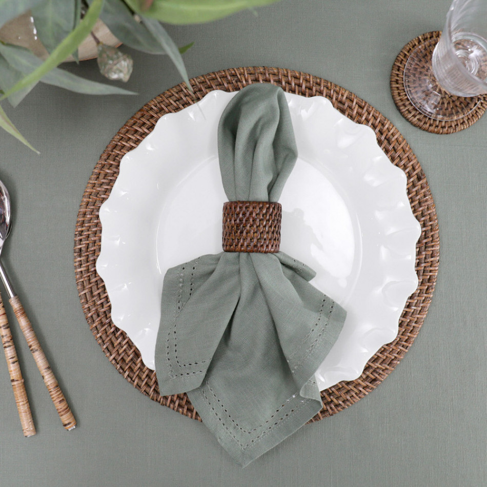 Round Foxton Green Tablecloth, a textile accent for dining or kitchen use