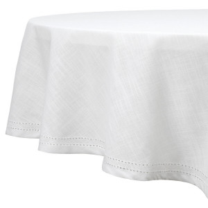 Round Foxton White Tablecloth 180CM, a textile accessory designed for dining, kitchen or tabletop use