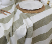 280cm Eltham Olive Stripe Linen Tablecloth