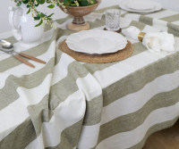280cm Eltham Olive Stripe Linen Tablecloth