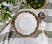 280cm Eltham Olive Stripe Linen Tablecloth