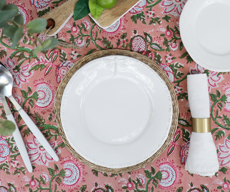 220cm Alicia Pink & Green Floral Tablecloth - 6-8 Seater