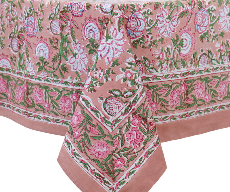 220cm Alicia Pink & Green Floral Tablecloth - 6-8 Seater