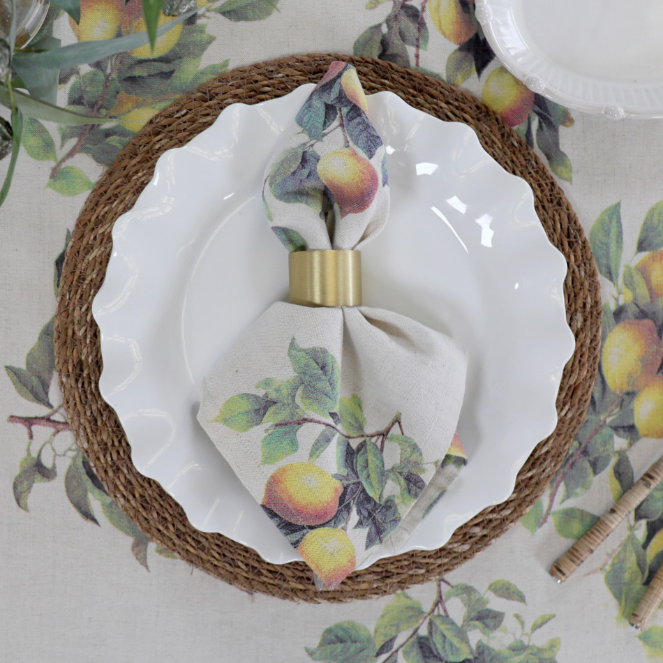 Set 2 Clermont Lemon Harvest Linen Napkins, a textile accessory designed for dining, kitchen or tabletop use