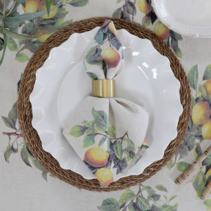 Set 2 Clermont Lemon Harvest Linen Napkins, a textile accessory designed for dining, kitchen or tabletop use
