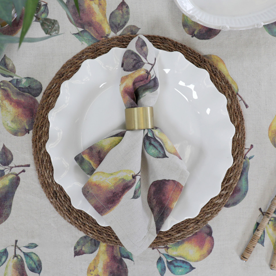 Clermont Pear Harvest Linen Tablecloth, a textile accent for dining or kitchen use