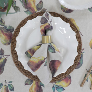 Clermont Pear Harvest Linen Tablecloth, a textile accent for dining or kitchen use