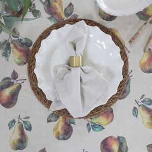 Clermont Pear Harvest Linen Tablecloth, a textile accessory designed for dining, kitchen or tabletop use