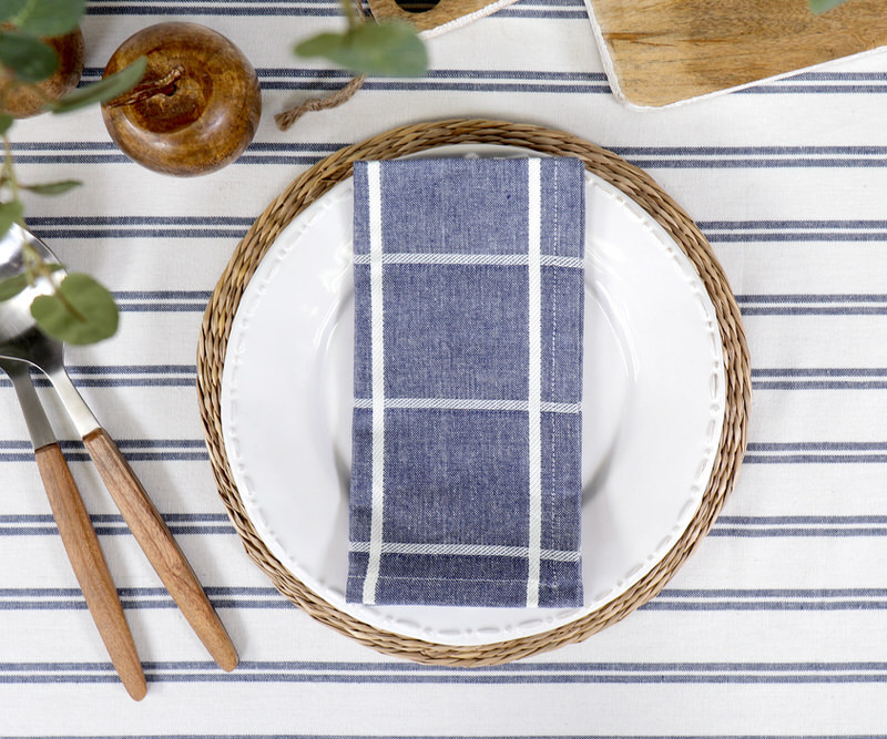 230cm Provence Blue & White Stripe Tablecloth - 6-8 seater