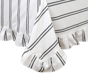 Woodford Black Stripe Ruffle Tablecloth - 8 seater