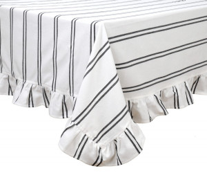 Woodford Black Stripe Ruffle Tablecloth - 8 seater