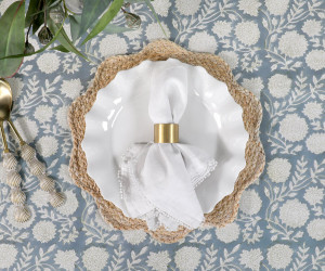 220cm Samara Denim Blue Floral Tablecloth