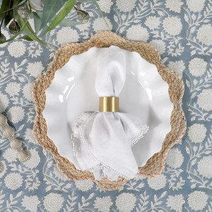 220cm Samara Denim Blue Floral Tablecloth, a practical fabric accent for dressing and protecting a household surface