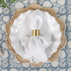 220cm Samara Denim Blue Floral Tablecloth, a textile accent for dining or kitchen use