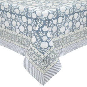 220cm Samara Denim Blue Floral Tablecloth, a textile accessory designed for dining, kitchen or tabletop use