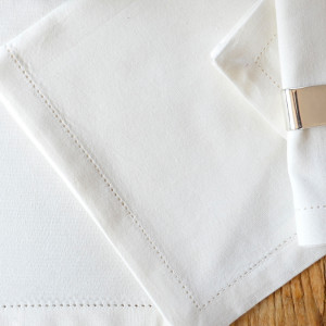 Close up view of the Langford white cotton table cloth