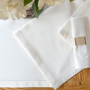 Langford White Tablecloth with accompanying white napery
