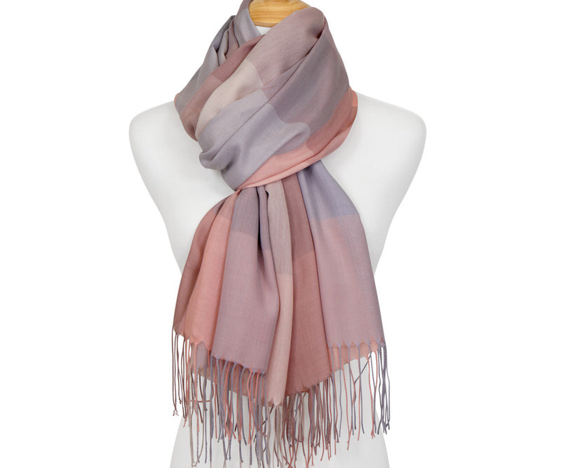 Zahra Pink Tartan Fringed Scarf
