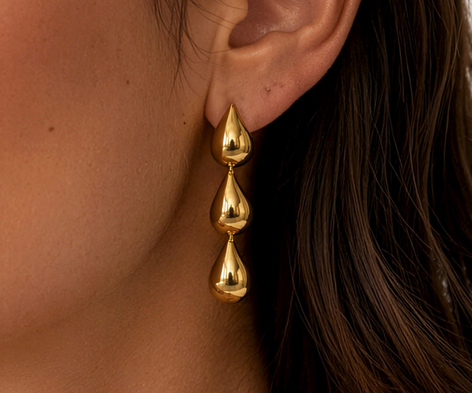 Pascal Gold Triple Drop Earrings, personal accessory