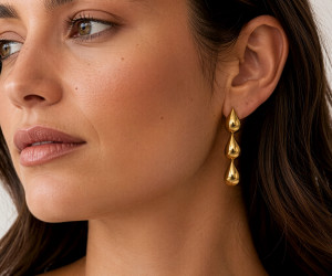 Pascal Gold Triple Drop Earrings, a jewellery piece designed as a decorative personal accessory