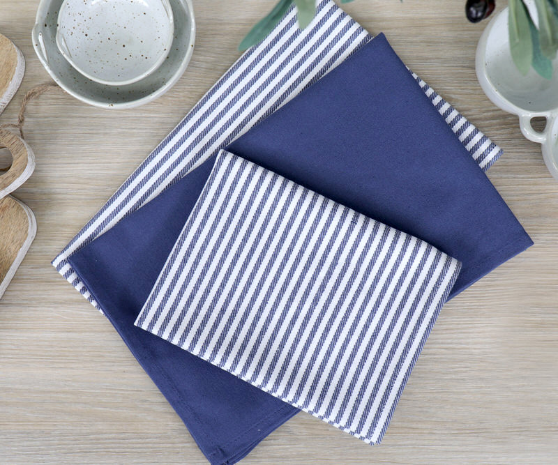 Set 3 Classic Navy Ticking Stripe Teatowels