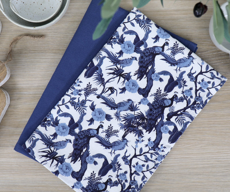 Set 2 Peacock Navy Teatowels