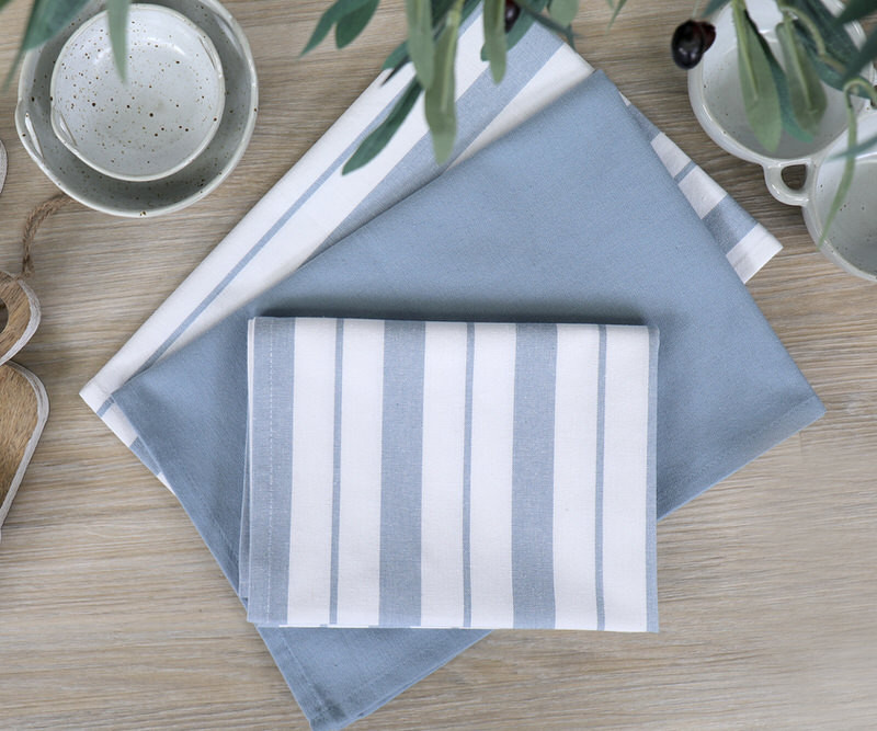 Set 3 Breton Stripe Teatowels - Powder Blue