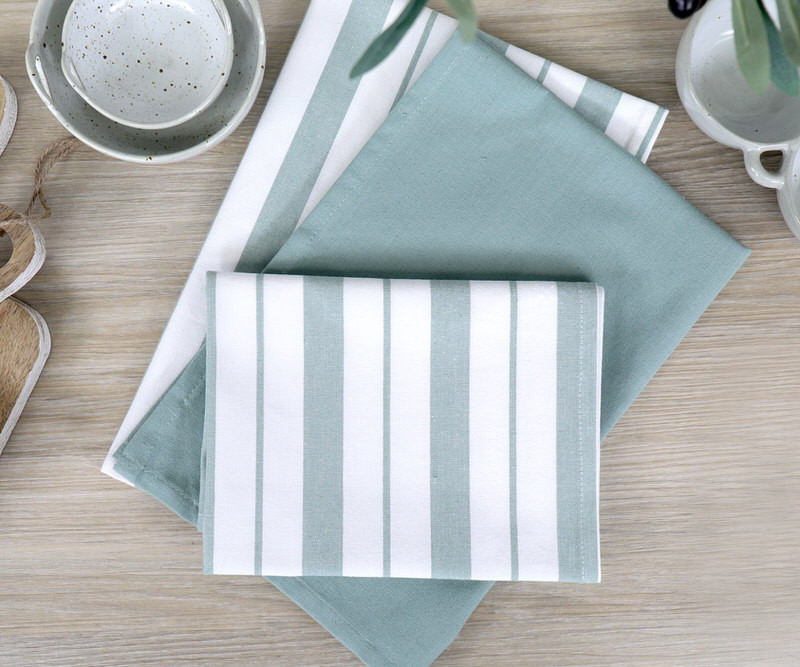 Set 3 Breton Stripe Teatowels - Sage Green