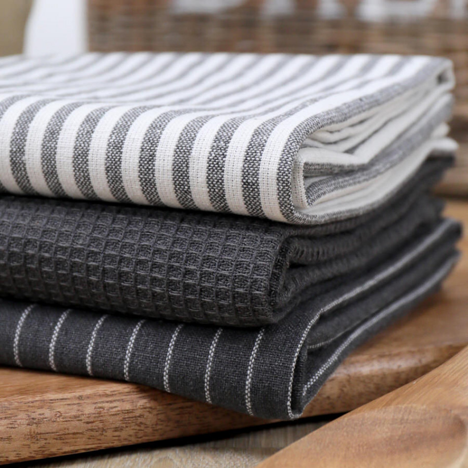 Set 3 Charcoal Villa Stripe Tea Towels