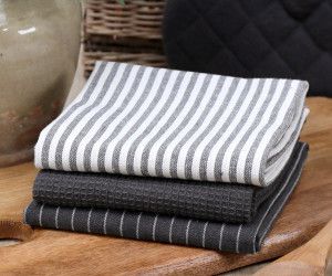 Set 3 Charcoal Villa Stripe Tea Towels