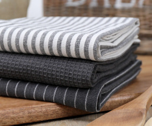 Set 3 Charcoal Villa Stripe Tea Towels