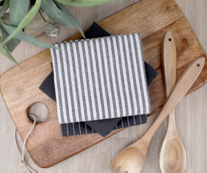 Set 3 Charcoal Villa Stripe Tea Towels