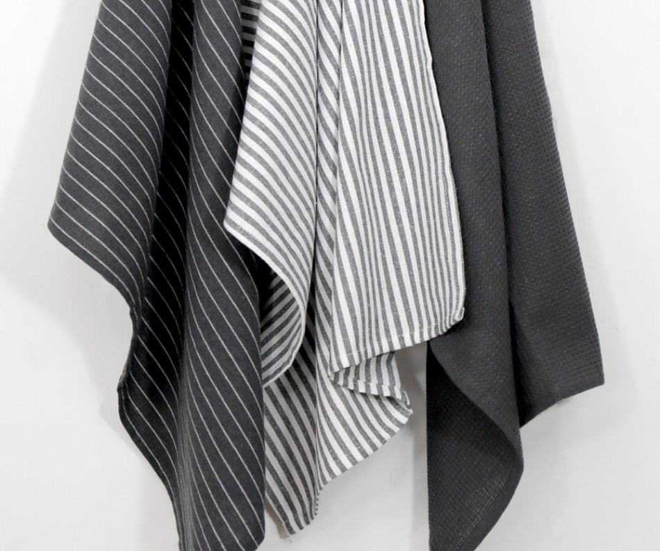 Set 3 Charcoal Villa Stripe Tea Towels