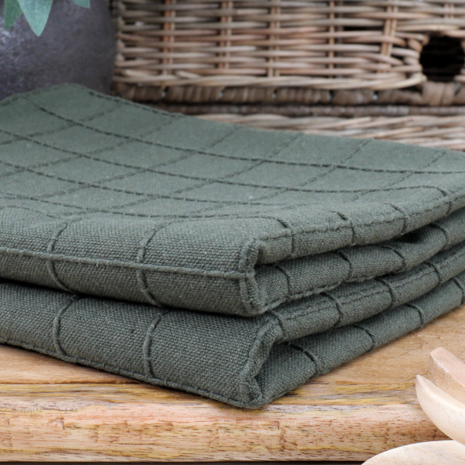 Set of 2 Dawson Teatowels - Olive Green, shown as a standalone product for clear identification