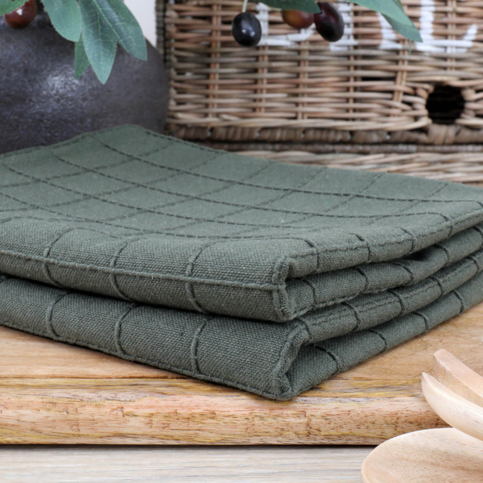 Set of 2 Dawson Teatowels - Olive Green, presented as a standalone item for straightforward product identification