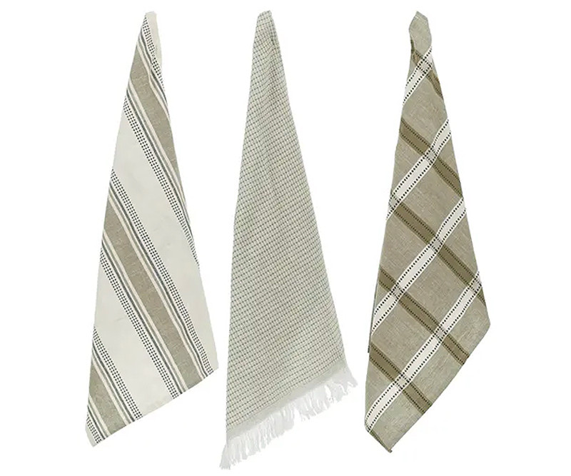 Set 3 Heidi Tea Towels - Olive Green