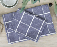 Set 2 Campbell Check Teatowels - Denim Blue