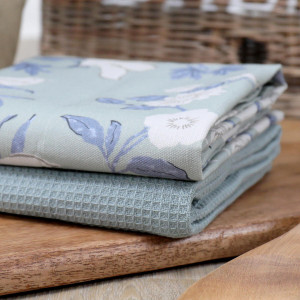 Set 2 Soft Blue Larkhill Tea Towels, a textile accent for dining or kitchen use