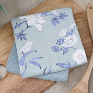 Set 2 Soft Blue Larkhill Tea Towels, a practical fabric accent for dressing and protecting a household surface
