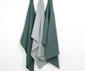 Set 3 Green Villa Stripe Tea Towels