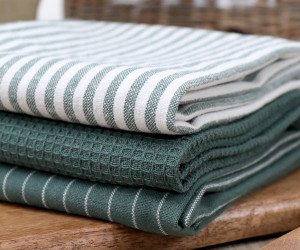Set 3 Green Villa Stripe Tea Towels