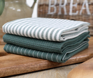 Set 3 Green Villa Stripe Tea Towels