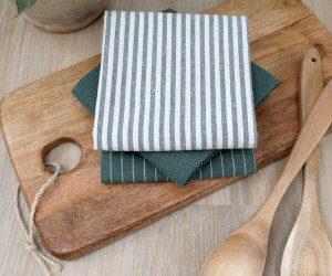 Set 3 Green Villa Stripe Tea Towels