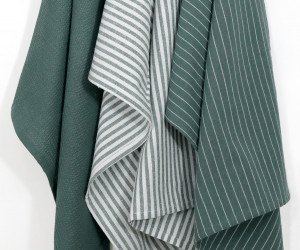 Set 3 Green Villa Stripe Tea Towels