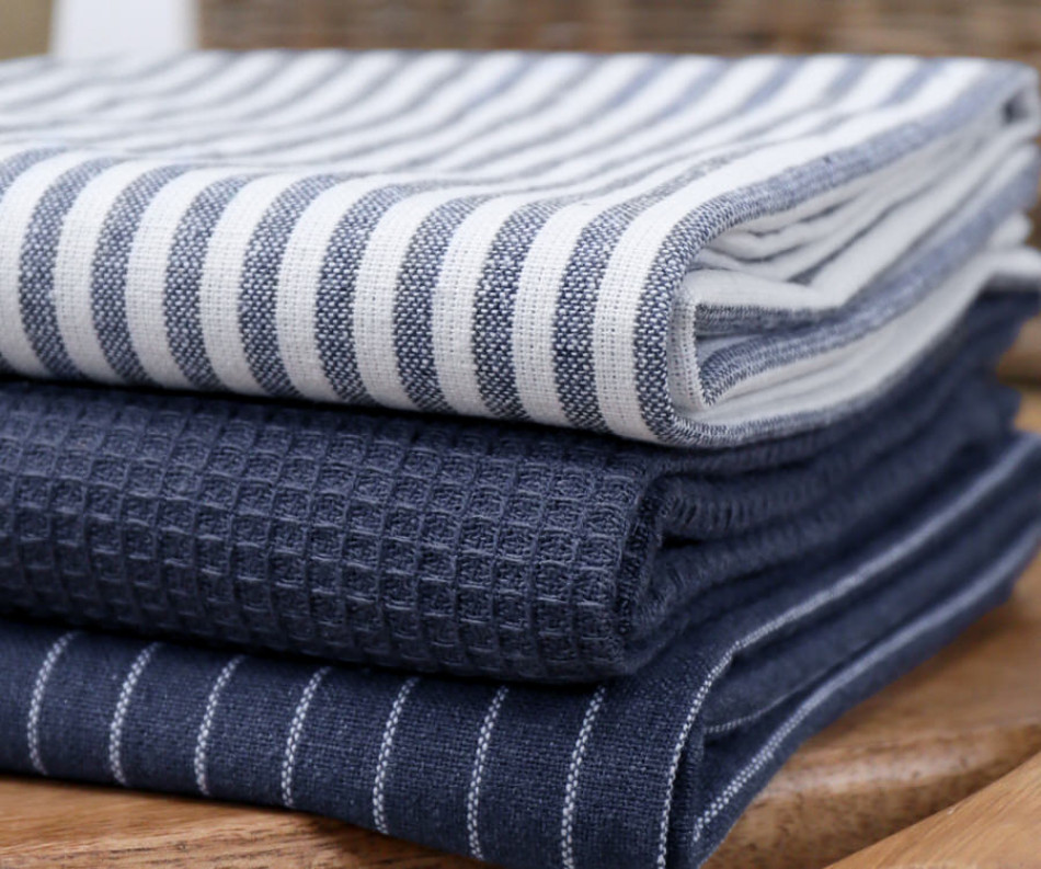 Set 3 Navy Villa Stripe Tea Towels