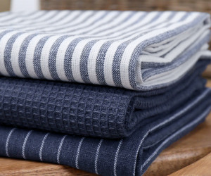 Set 3 Navy Villa Stripe Tea Towels