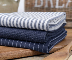 Set 3 Navy Villa Stripe Tea Towels