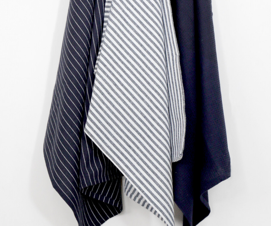 Set 3 Navy Villa Stripe Tea Towels