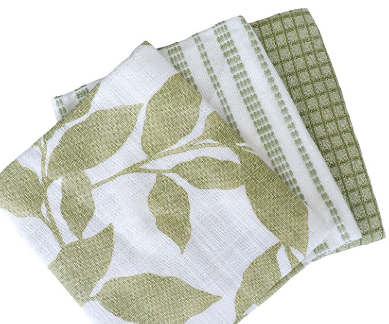 Set 3 Riviera Green Leaves Teatowels