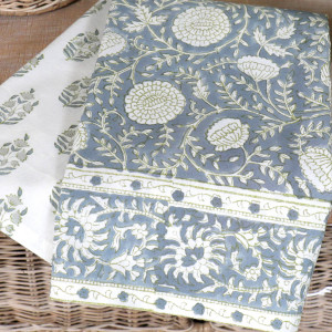 Set 2 Samara Denim Blue Floral Teatowels, decorative home accessory